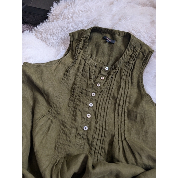 Quince 100% Linen Martini Olive Sleeveless Swing Button-Down Tunic Dress Large - Picture 4 of 9